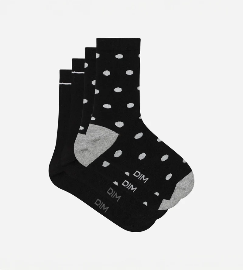 2er-Pack schwarze Damensocken aus Baumwolle mit XL-Punkten - Cotton Style