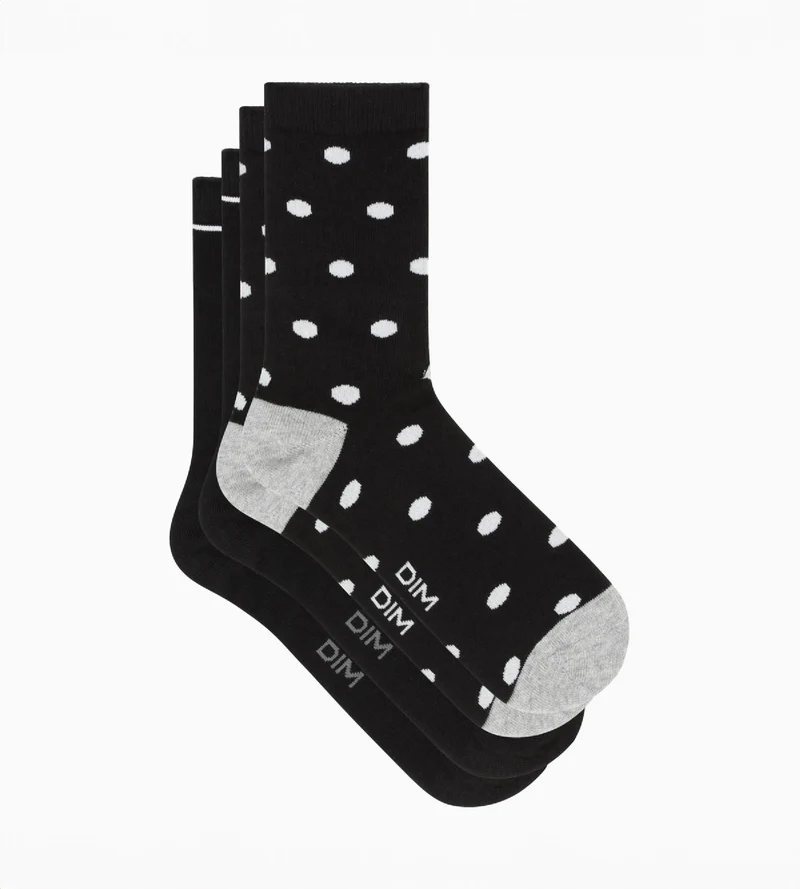 2er-Pack schwarze Damensocken aus Baumwolle mit XL-Punkten - Cotton Style