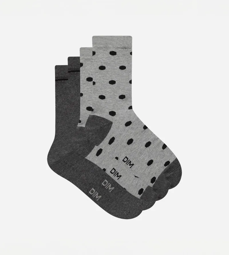 2er-Pack hellgraue/graue Damensocken aus Baumwolle mit XL-Punkten - Cotton Style