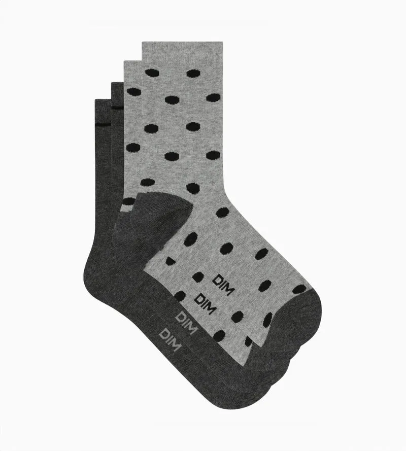 2er-Pack hellgraue/graue Damensocken aus Baumwolle mit XL-Punkten - Cotton Style