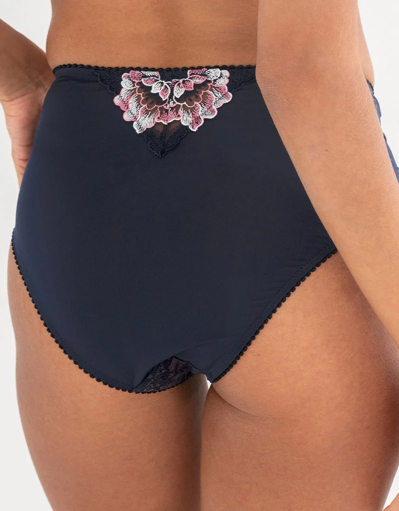 Pour Moi Sofia Lace Embroidered Deep Brief Midnight Blue/Rose Pink