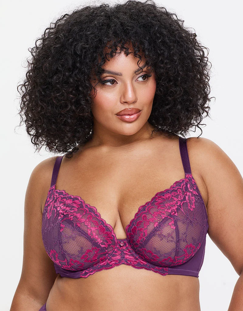 Ann Summers Sexy Lace Plunge Bra Dark Purple