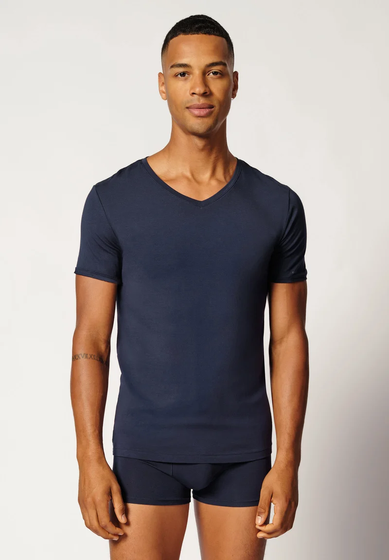 Calmodal V-neck shirt short sleeve | crown blue 081428-080393