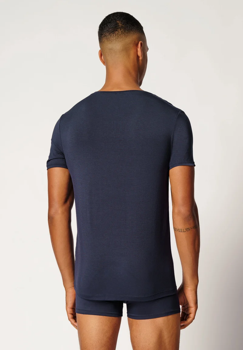 Calmodal V-neck shirt short sleeve | crown blue 081428-080393