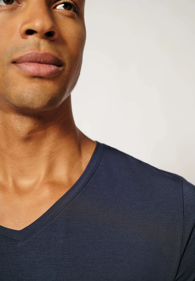 Calmodal V-neck shirt short sleeve | crown blue 081428-080393