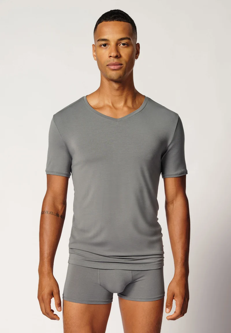 Calmodal V-neck shirt short sleeve | grey 081428-08S590