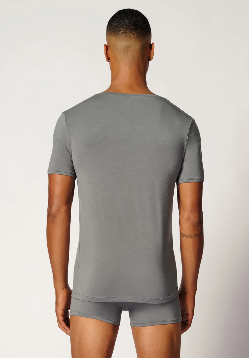 Calmodal V-neck shirt short sleeve | grey 081428-08S590