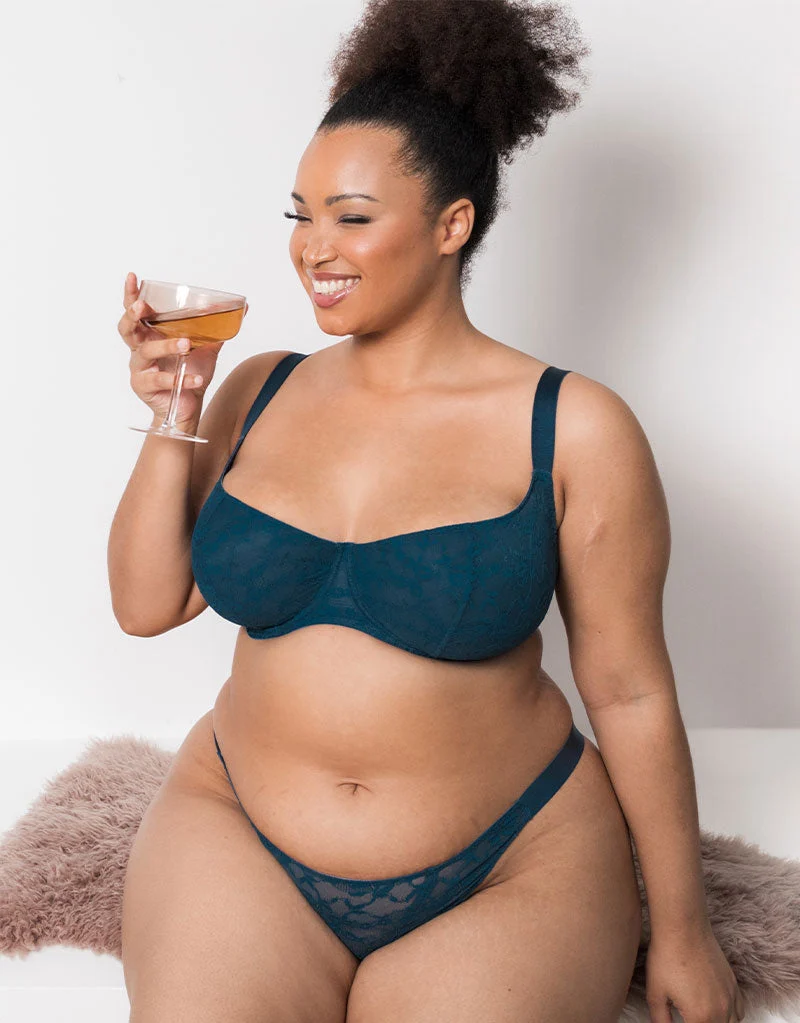 Curvy Kate All Night Lace Scooped Multiway Balcony Bra Denim Blue