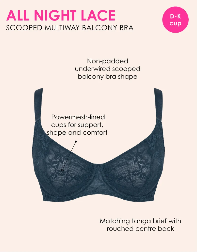 Curvy Kate All Night Lace Scooped Multiway Balcony Bra Denim Blue