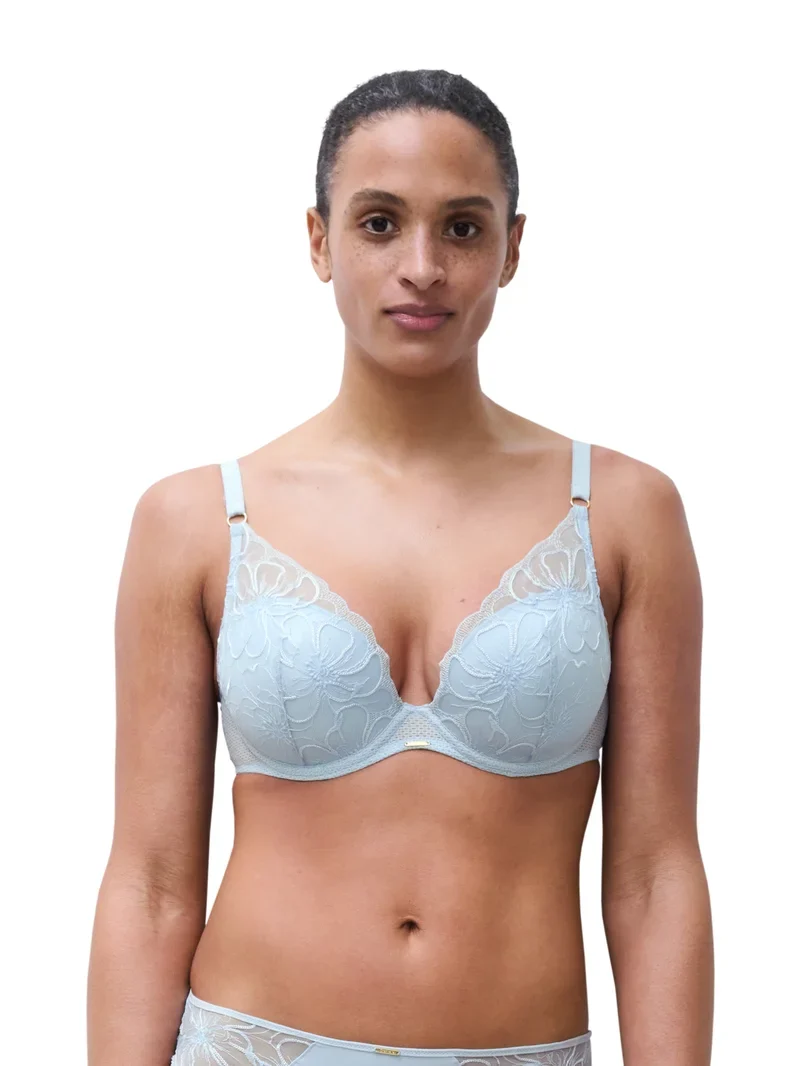 Chantelle – Fleurs Plunge T-Shirt-BH mit eisigem Blumenmuster