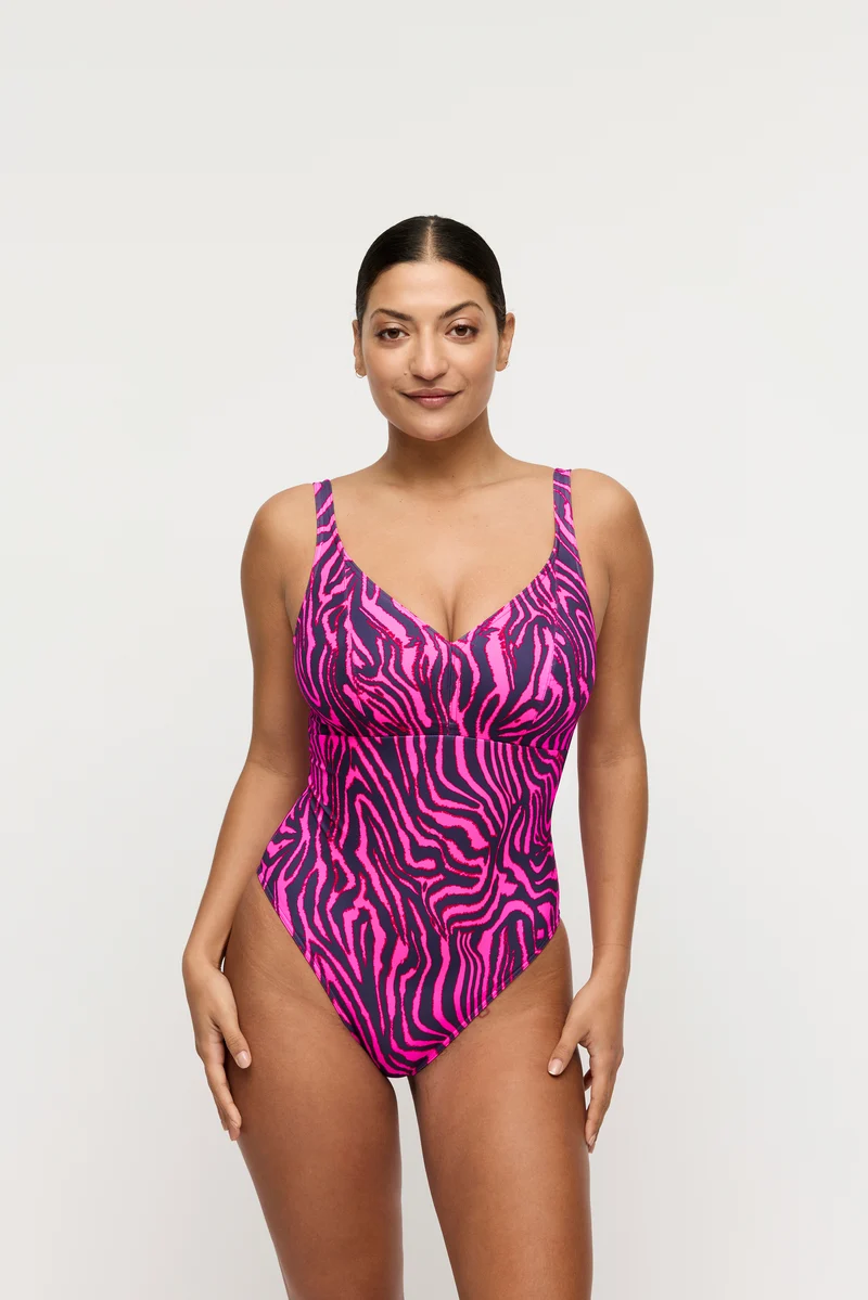 MALABO hot pink zebra Tiefdek. Badeanzug ohne Bügel