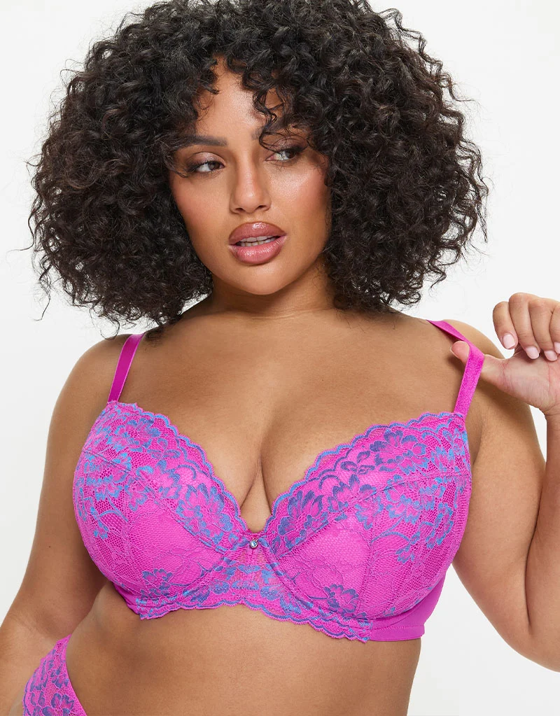 Ann Summers Sexy Lace Padded Plunge Bra Pink/Blue
