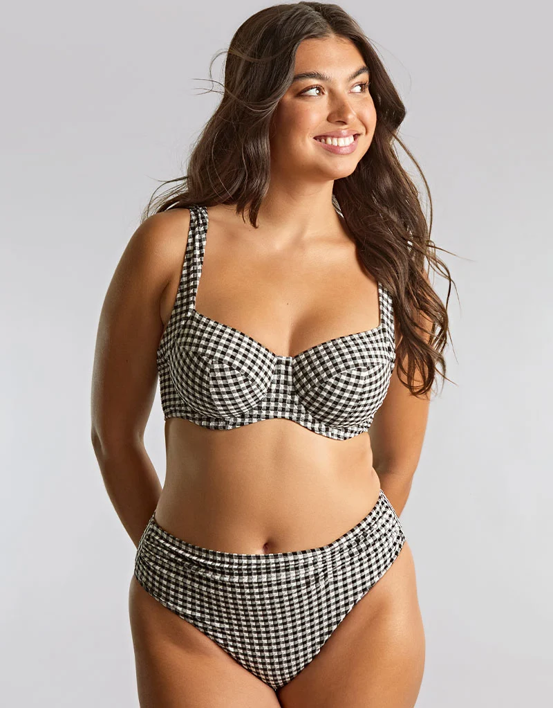Panache Olivia Midi Bikini Brief Black Gingham