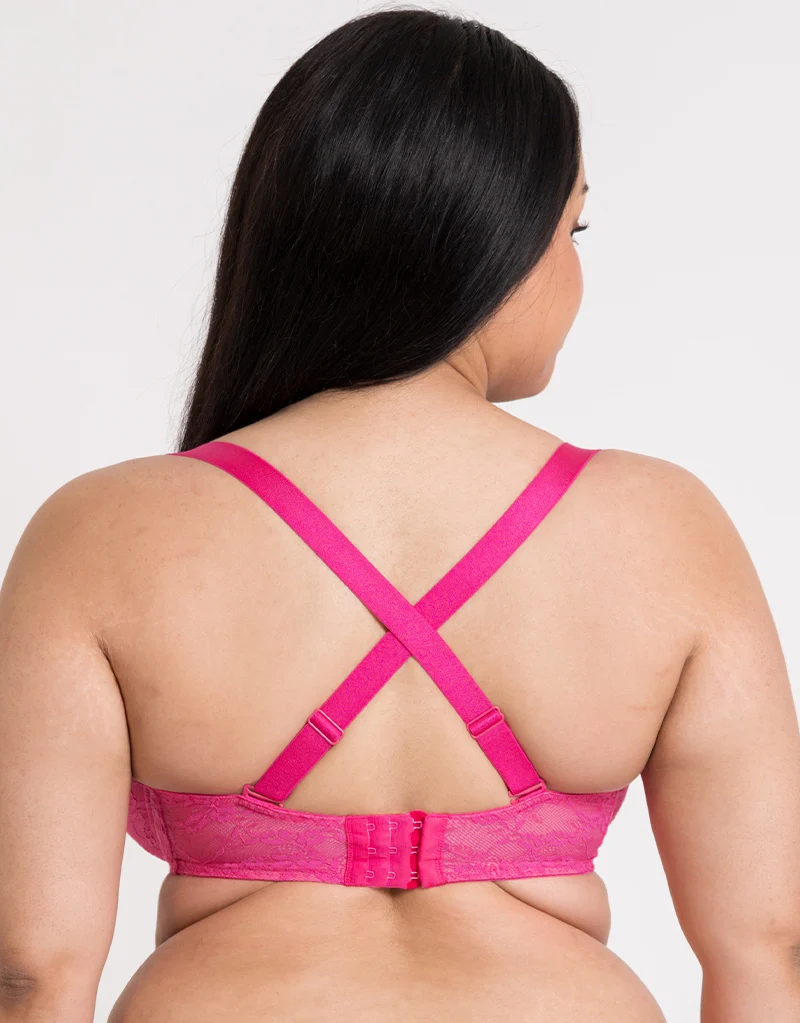 Curvy Kate All Night Lace Scooped Multiway Balcony Bra Hot Pink/ Blush