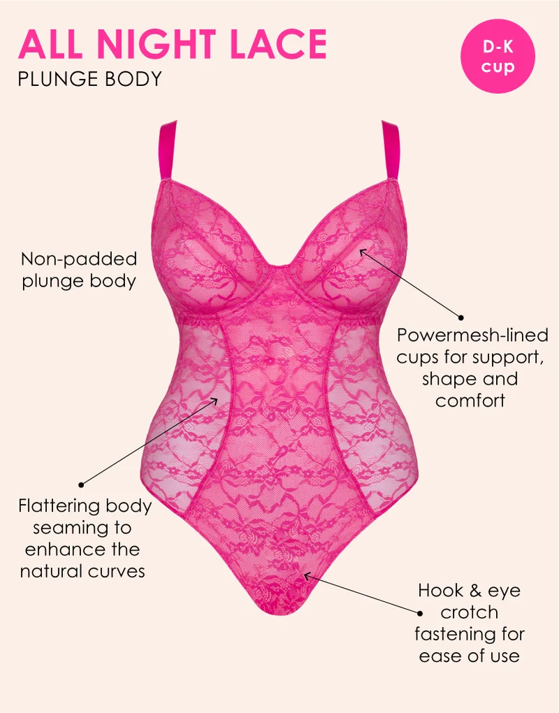 Curvy Kate All Night Lace Plunge Body Hot Pink/ Blush