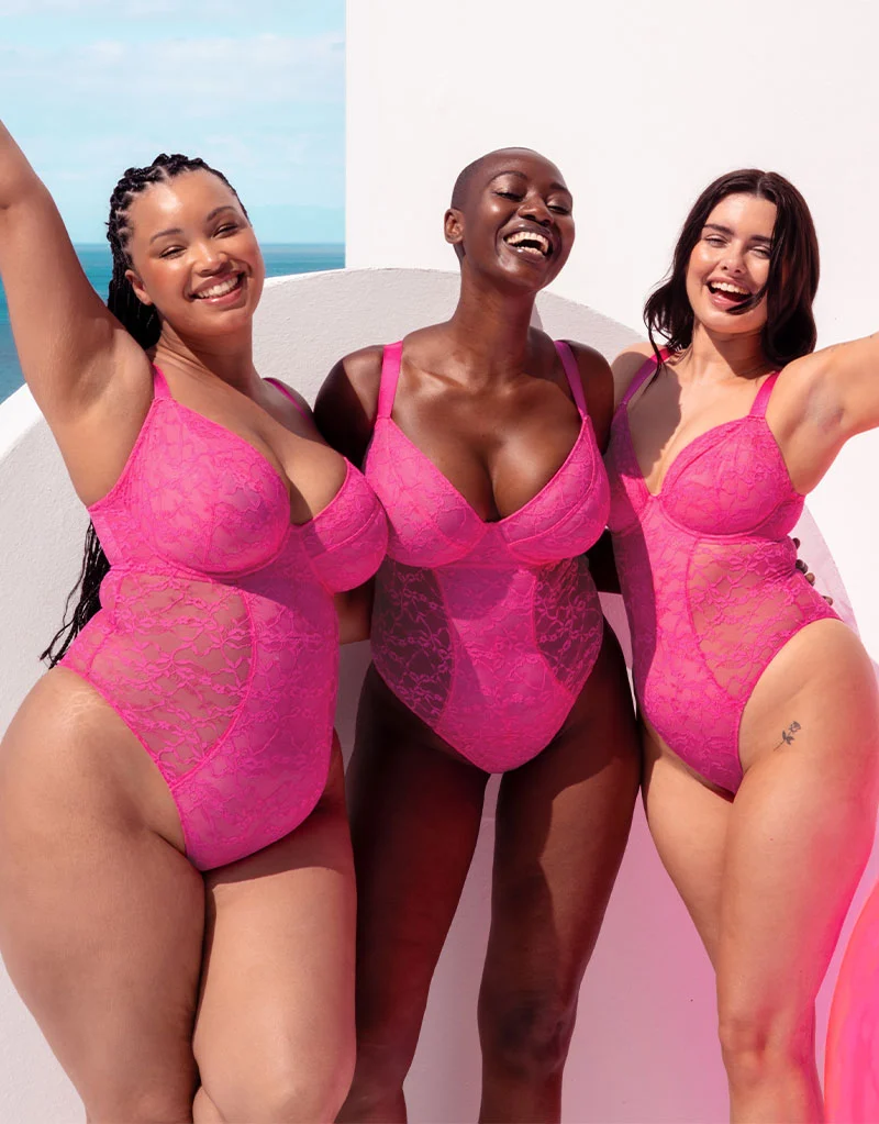 Curvy Kate All Night Lace Plunge Body Hot Pink/ Blush