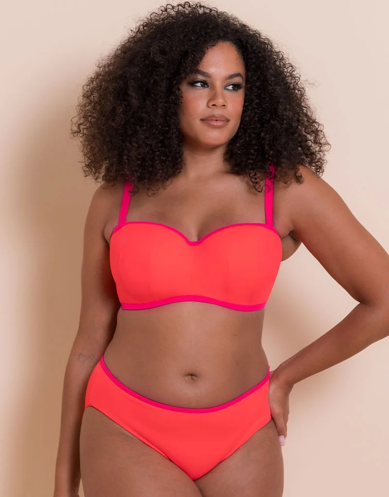 Curvy Kate Minimalist Bandeau Strapless Multiway Bikini Top Coral/Pink