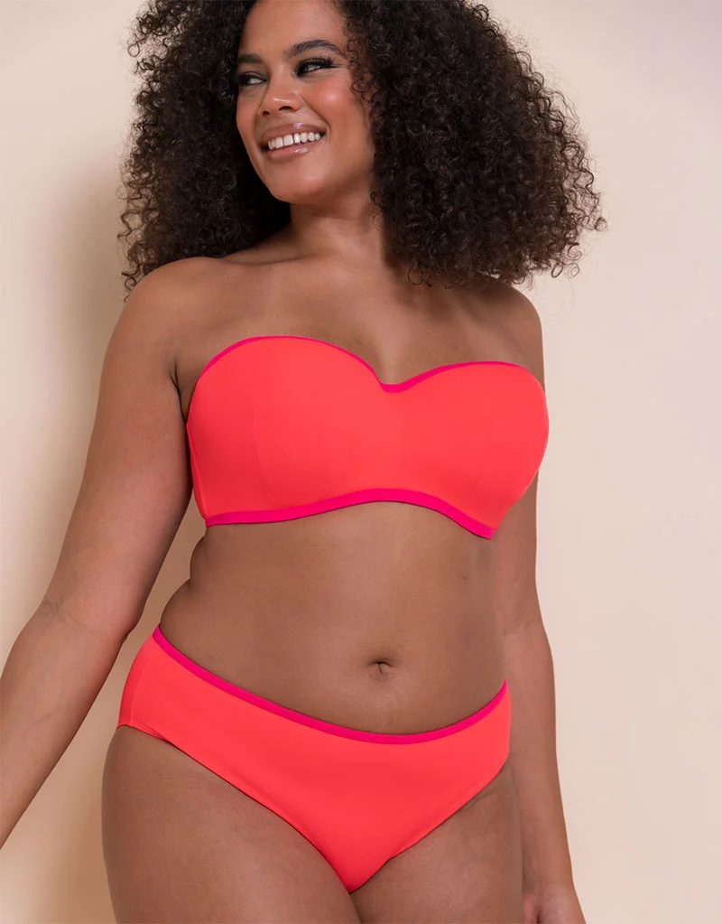 Curvy Kate Minimalist Bandeau Strapless Multiway Bikini Top Coral/Pink