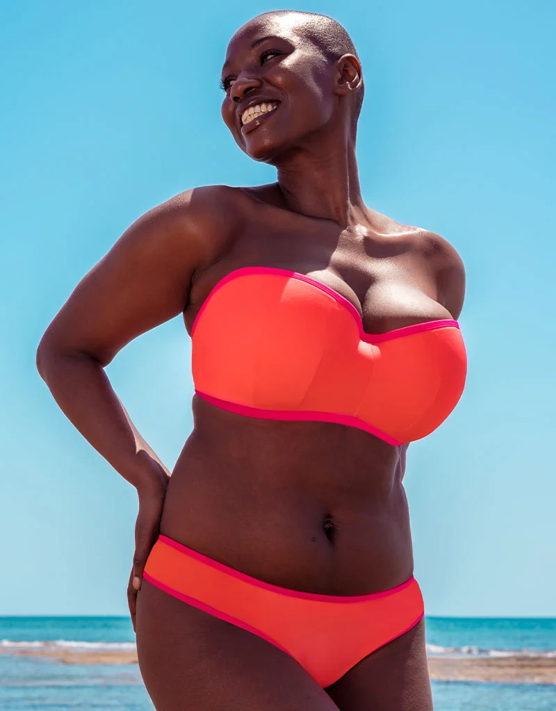 Curvy Kate Minimalist Bandeau Strapless Multiway Bikini Top Coral/Pink