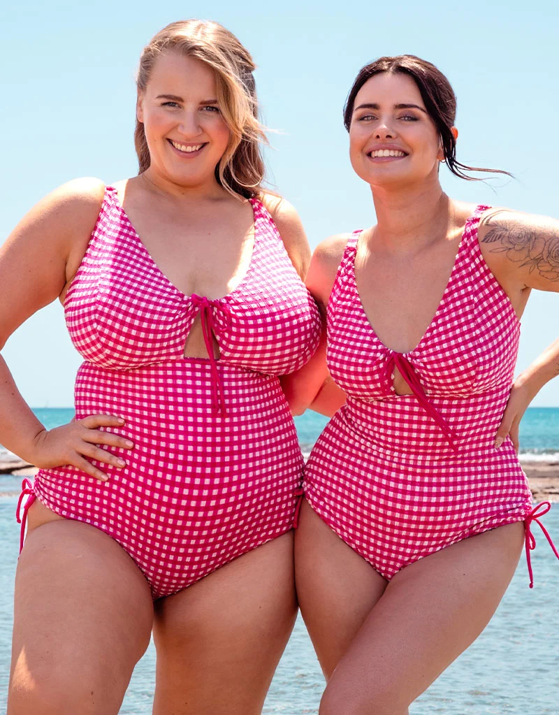 Curvy Kate Holiday Check Non Wired Swimsuit Raspberry Pink