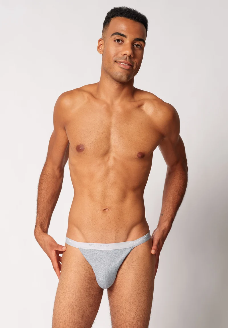 Cotton Rib Tanga briefs 2 pack | silver melange 080693-089523