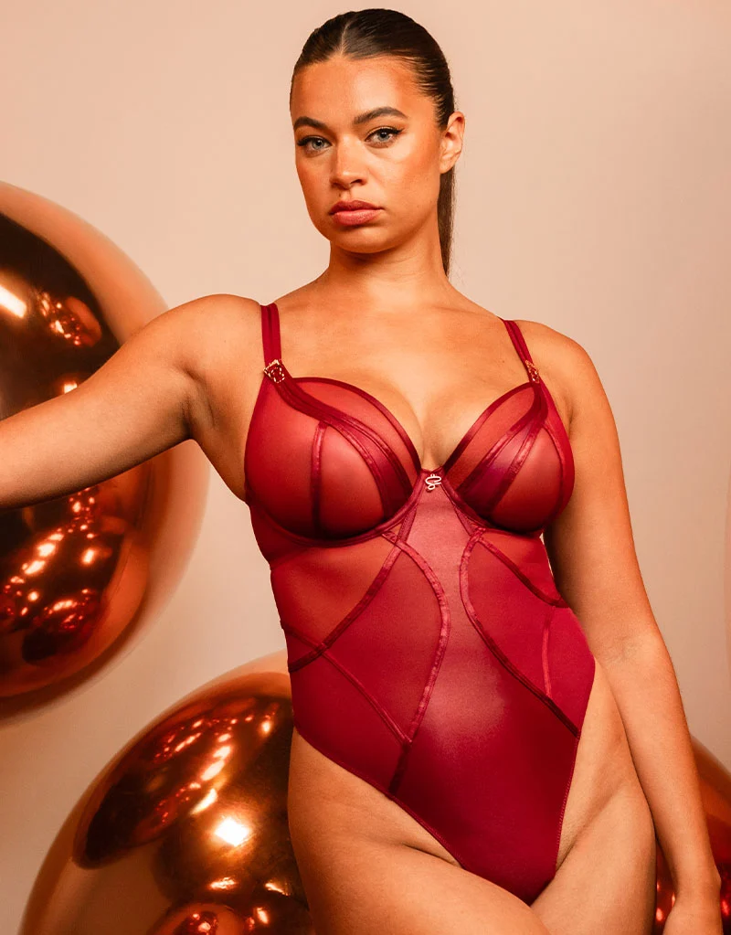 Scantilly Suspense Plunge Bodysuit Sangria