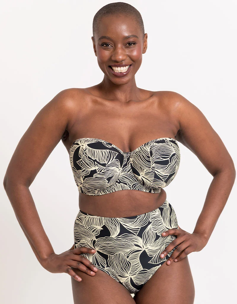 Curvy Kate Ripple Reef Bandeau Bikini Top Black Print