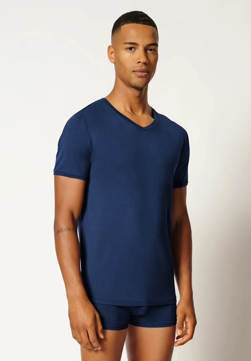 Bamboo Deluxe V-neck shirt short sleeve | crown blue 080317-080393