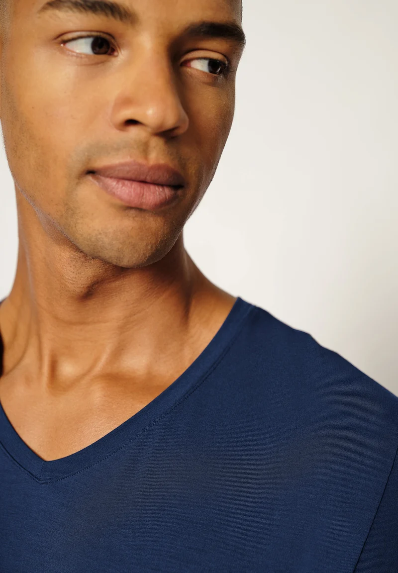 Bamboo Deluxe V-neck shirt short sleeve | crown blue 080317-080393