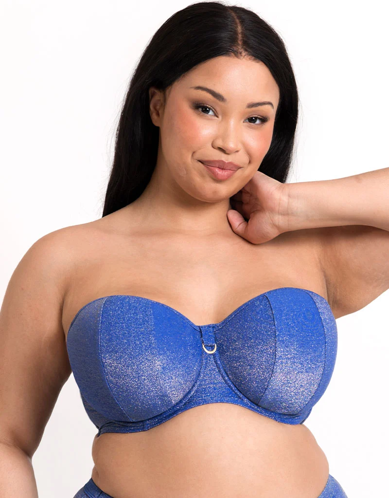 Curvy Kate Sapphire Seas Bandeau Bikini Top Blue Sparkle