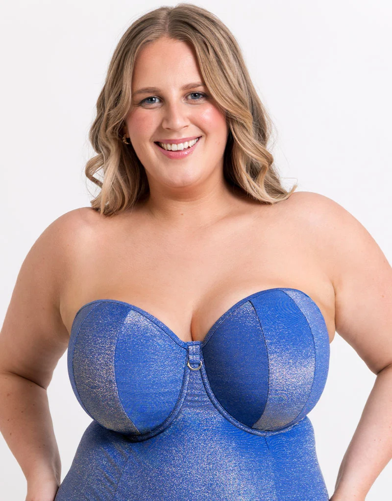 Curvy Kate Sapphire Seas Bandeau Strapless Multiway Swimsuit Blue Sparkle
