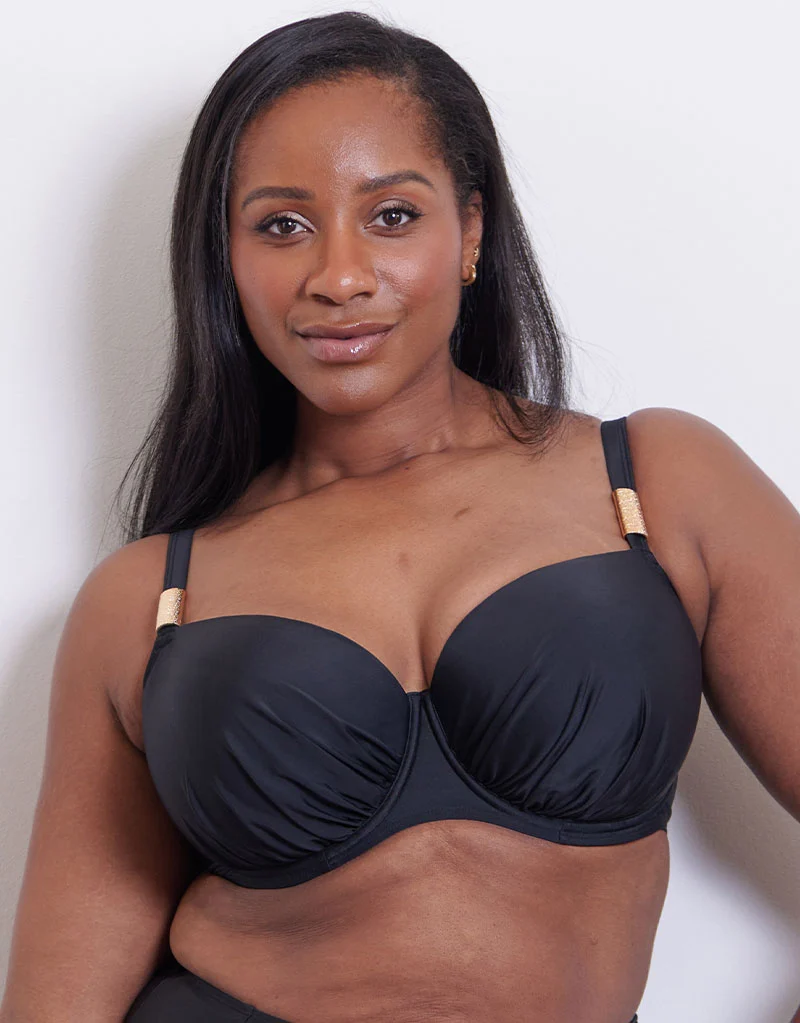 Flirtelle Maya Bay Padded Balcony Bikini Top Black