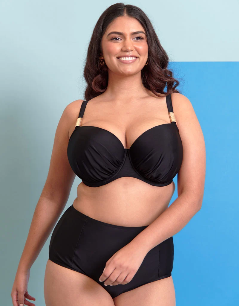 Flirtelle Maya Bay Padded Balcony Bikini Top Black