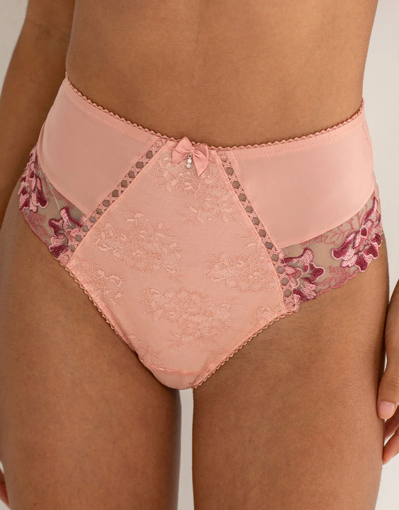 Pour Moi Sofia Lace Embroidered Deep Brief Soft Pink/Mulberry