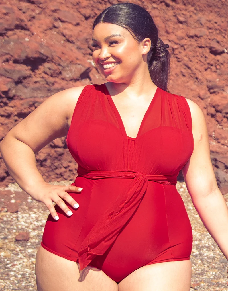 Curvy Kate Wrapsody Bandeau Strapless Multiway Swimsuit Red