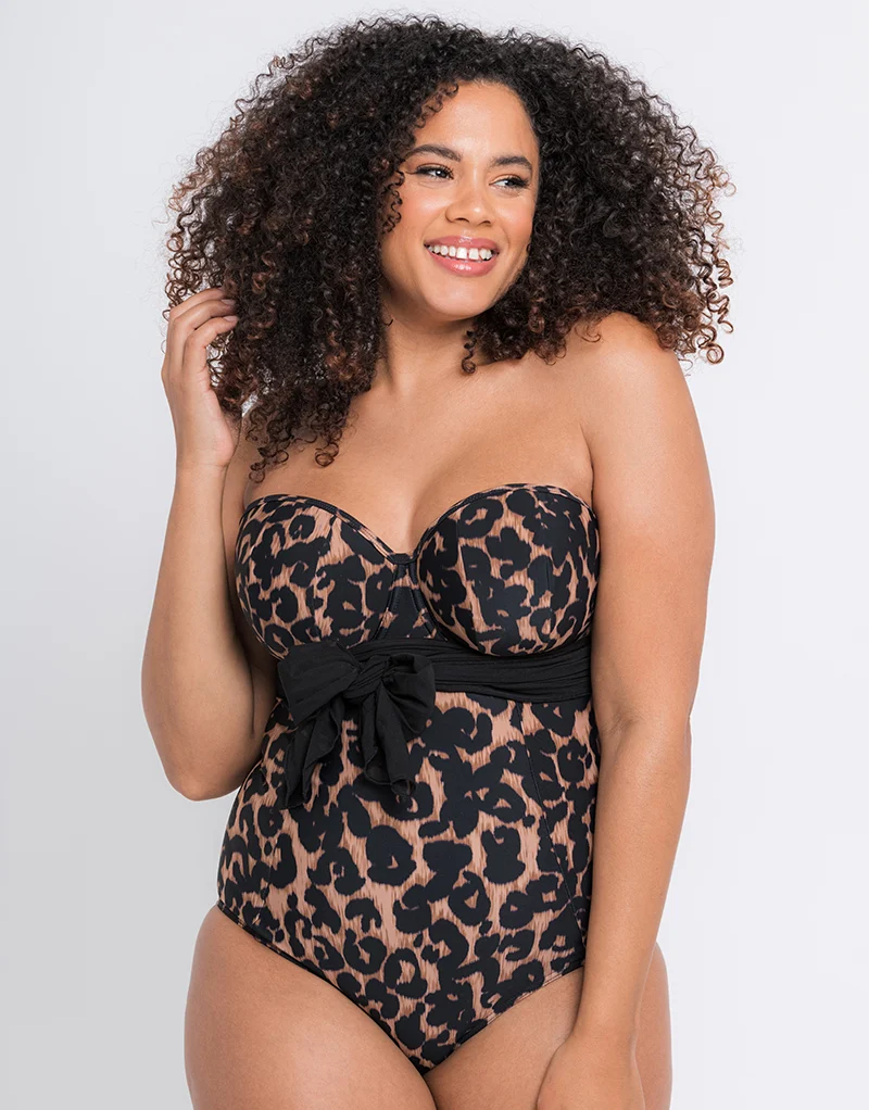 Curvy Kate Wrapsody Bandeau Strapless Multiway Swimsuit Leopard Print