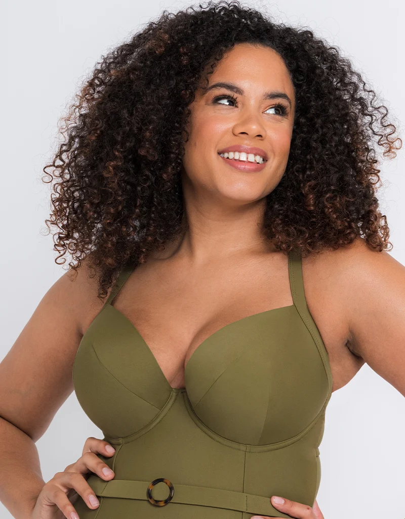 Curvy Kate Retro Sun Padded Plunge Swimsuit Olive