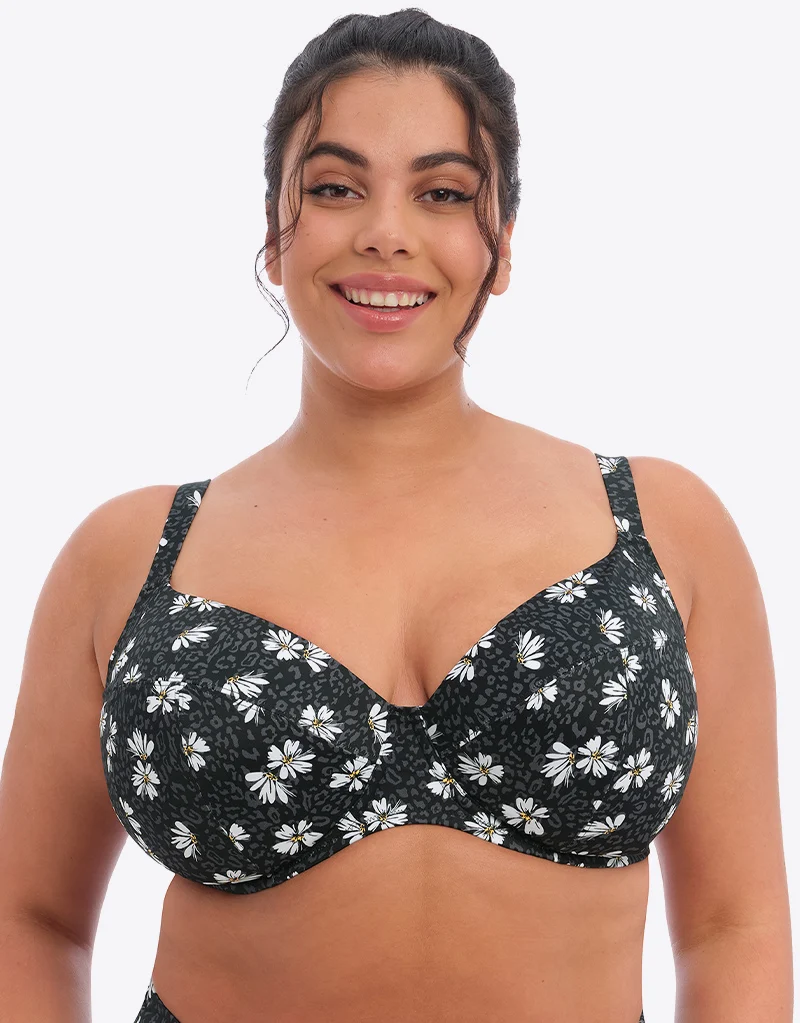 Elomi Plain Sailing Plunge Bikini Top Black Daisy