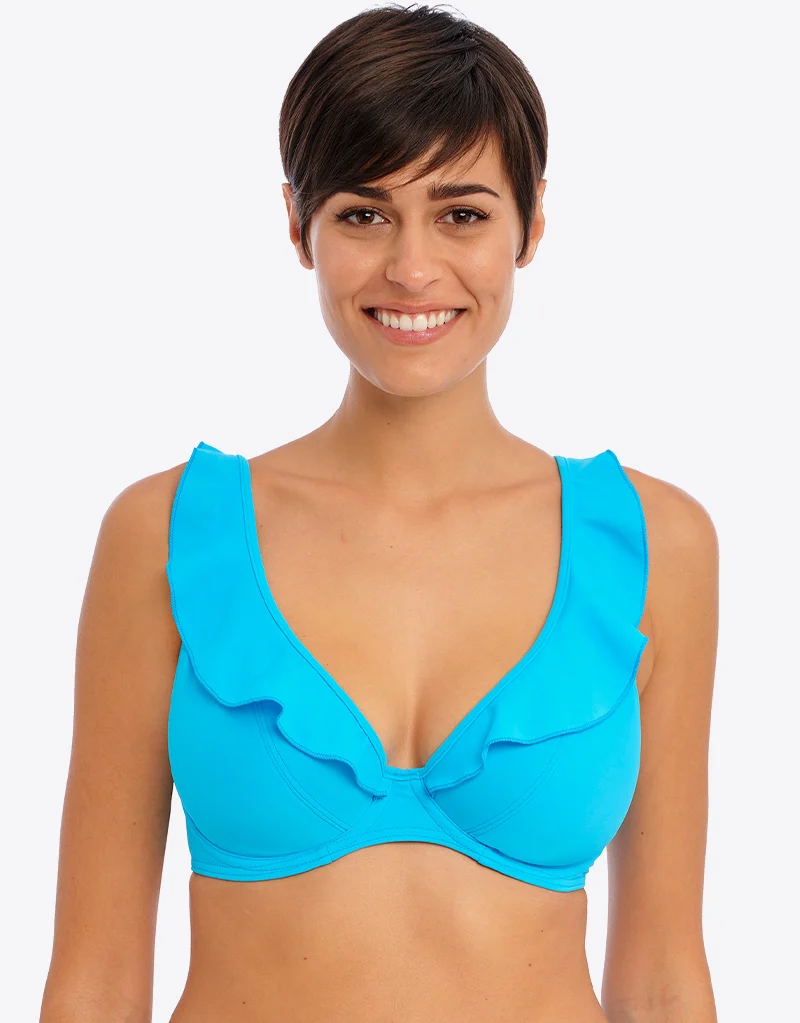 Freya Jewel Cove High Apex Plunge Bikini Top Plain Turquoise