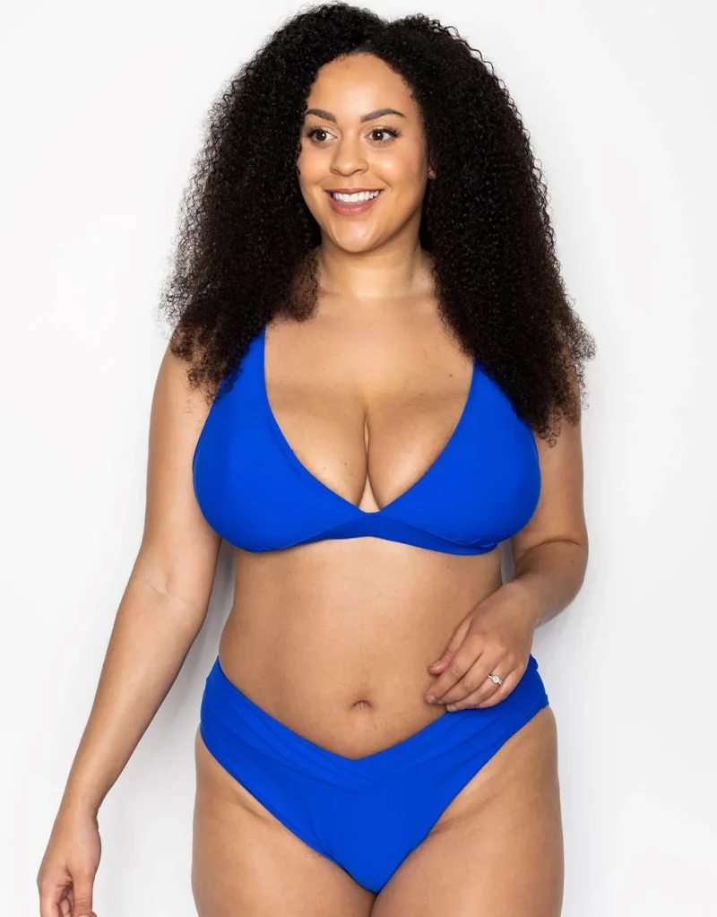 Ivory Rose High Apex Triangle Bikini Top Cobalt