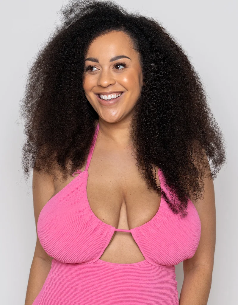 Ivory Rose Scrunch Halter Swimsuit Bright Pink