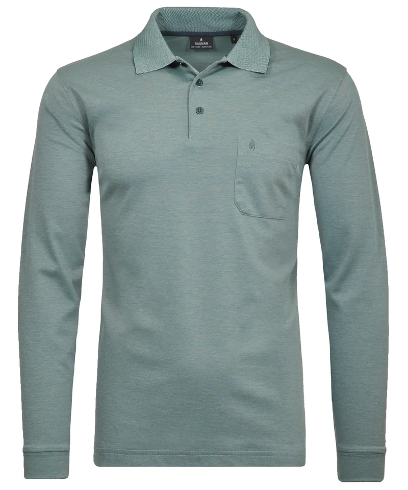 Softknit-Polo mit Brusttasche, Langarm