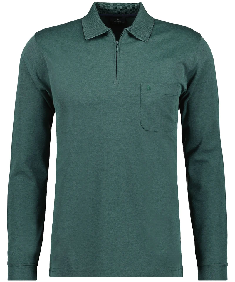 Softknit-Poloshirt Langarm mit Zip