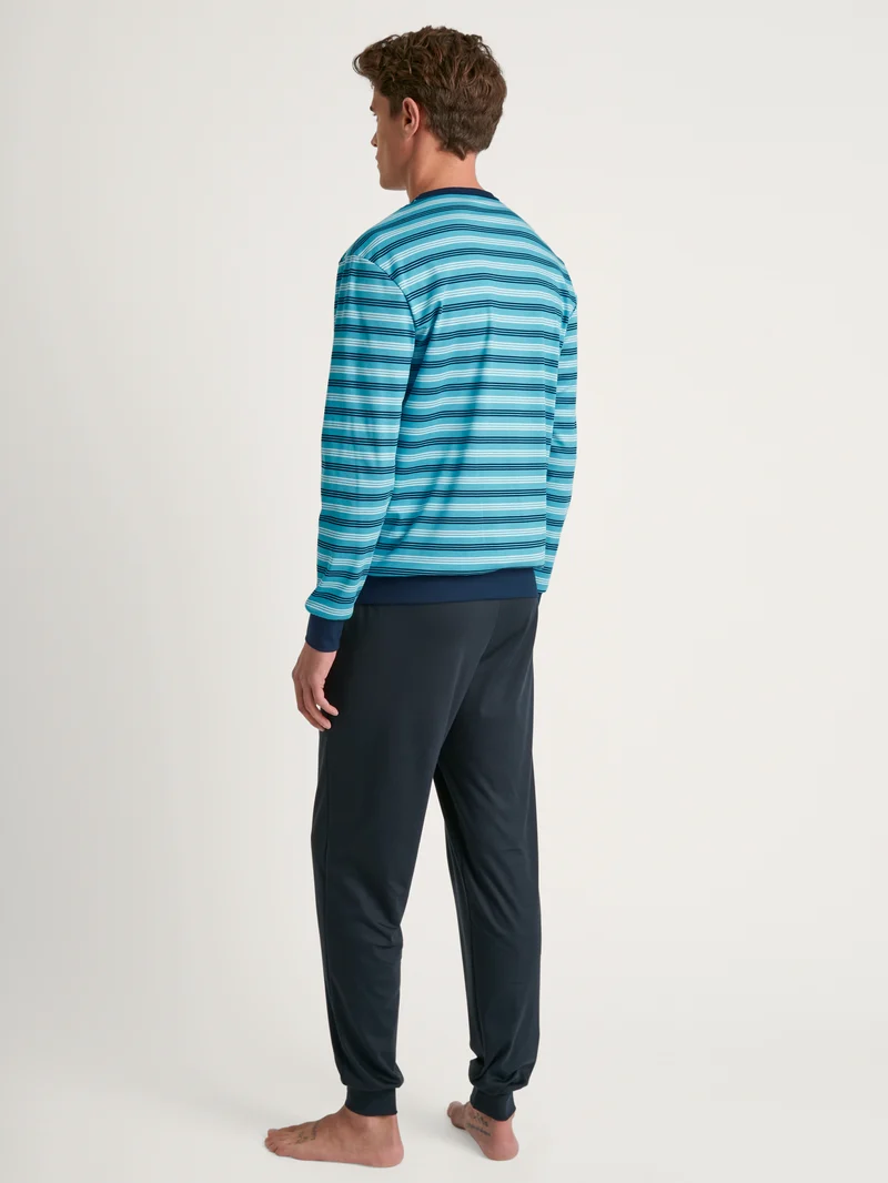 HERREN Pyjama mit Bündchen, bright blue