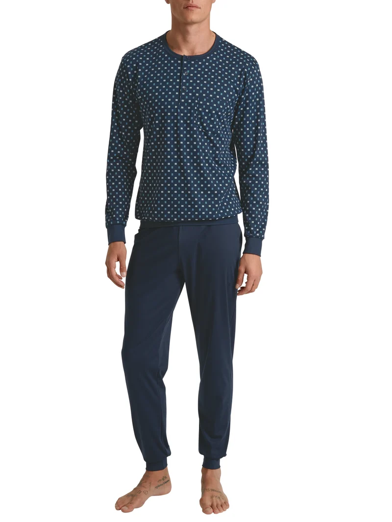 HERREN Pyjama mit Bündchen, storm blue