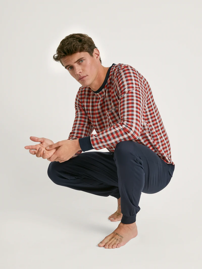 HERREN Pyjama mit Bündchen, ochre red
