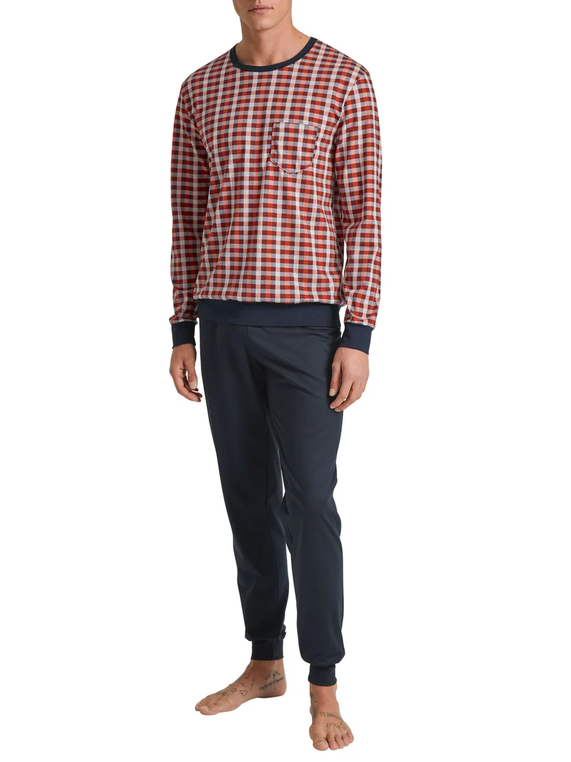 HERREN Pyjama mit Bündchen, ochre red