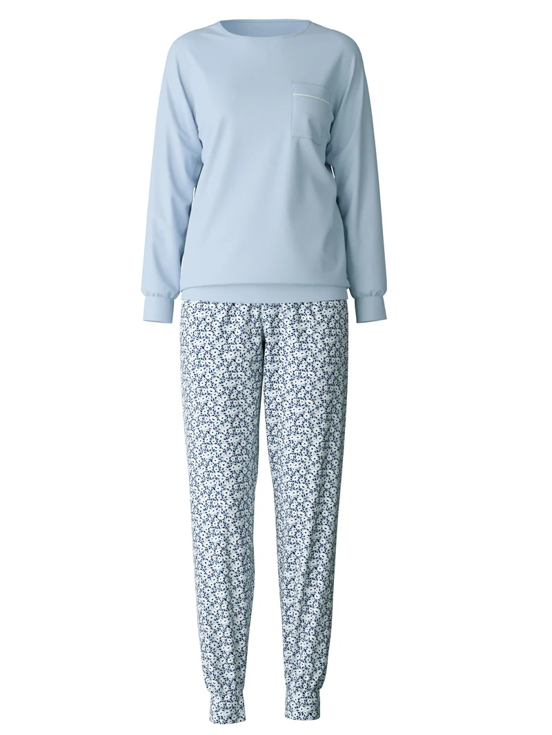 DAMEN Pyjama mit Bündchen, arctic ice