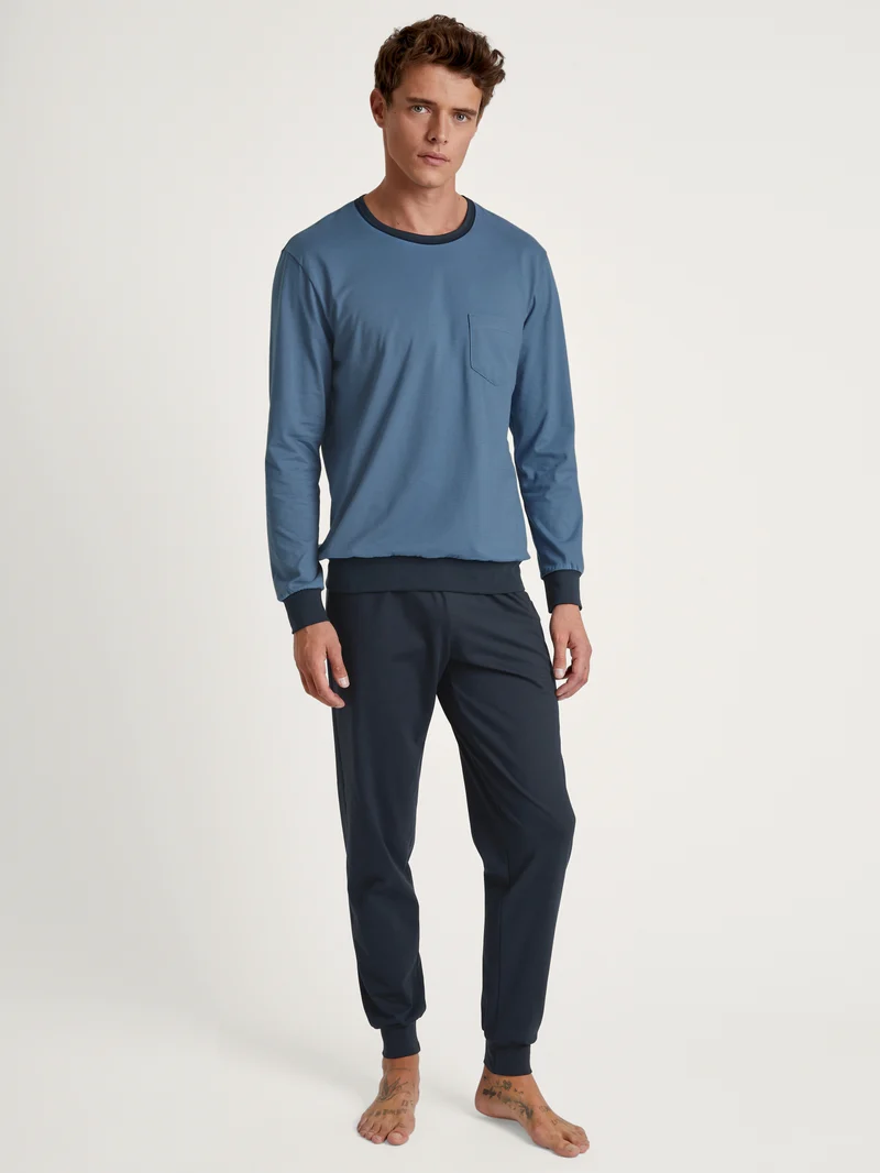 HERREN Pyjama mit Bündchen, coronet blue
