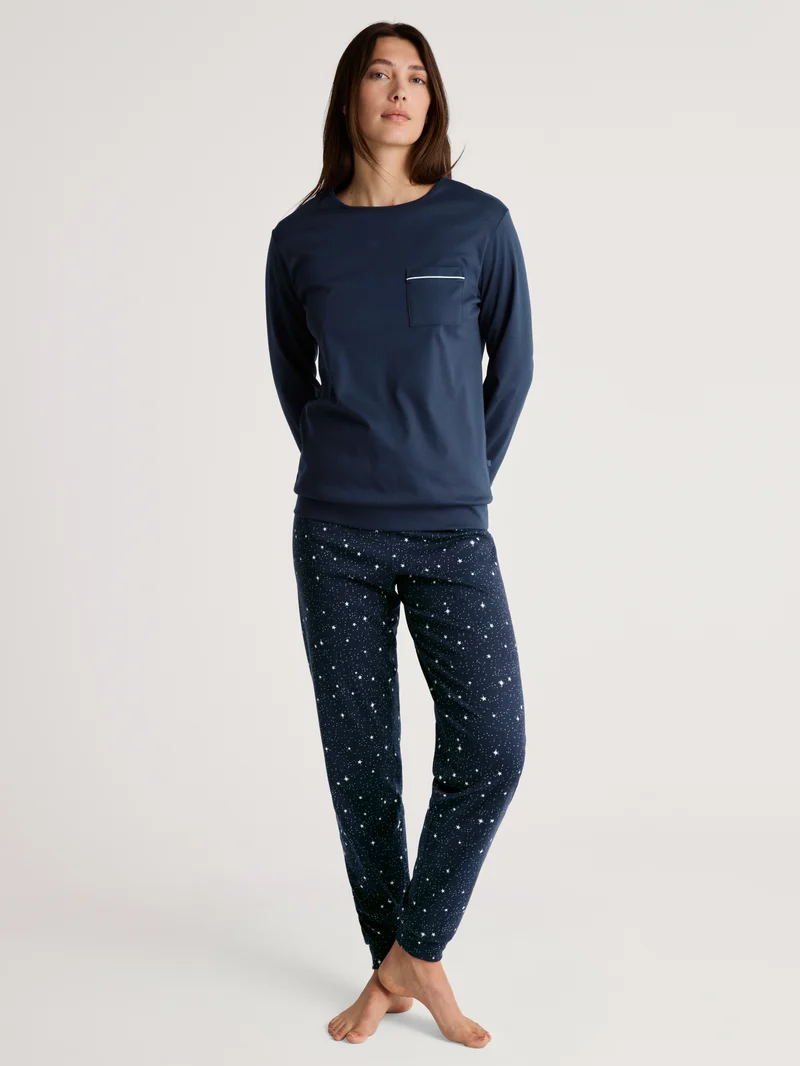 DAMEN Pyjama mit Bündchen, peacoat blue